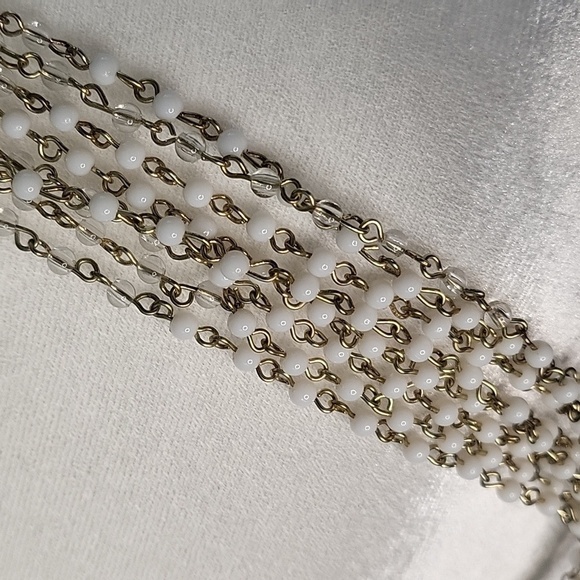 Talbots 15 1/2" 7 Strand Goldtone Necklace with White and Clear Beads - Picture 2 of 5
